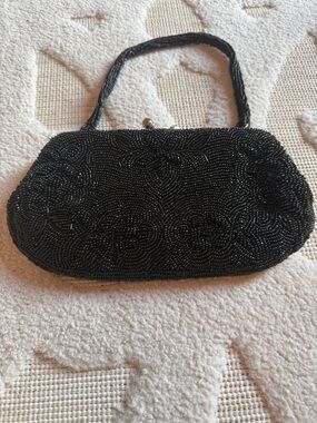 Elegant Black Beaded Evening Handbag